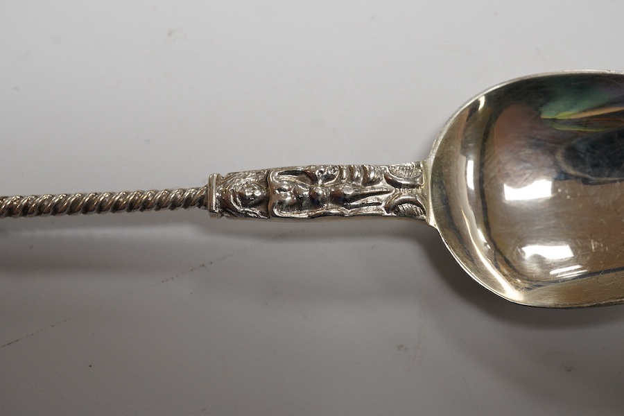 A cased set of twelve late Victorian silver coffee spoons, by Goldsmiths & Silversmiths Co Ltd, London, 1890 and three other later cased silver sets including six bean end coffee spoons, eight coffee spoons and twelve pa